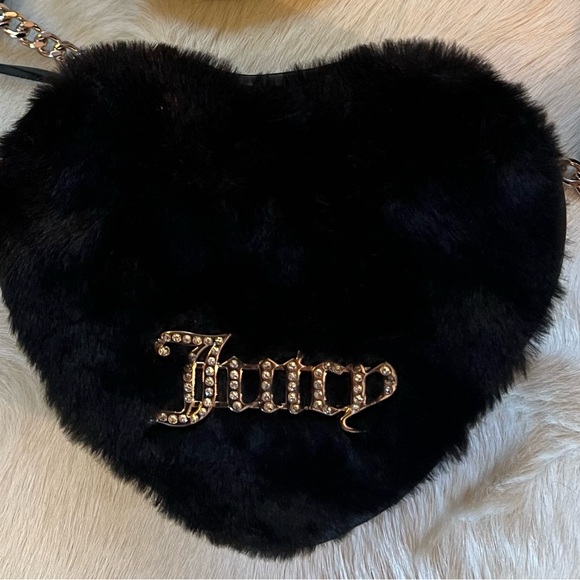Juicy Couture Los Angeles NWT Black Liquorice Faux Fur Rhinestone Crossbody - Picture 3 of 9